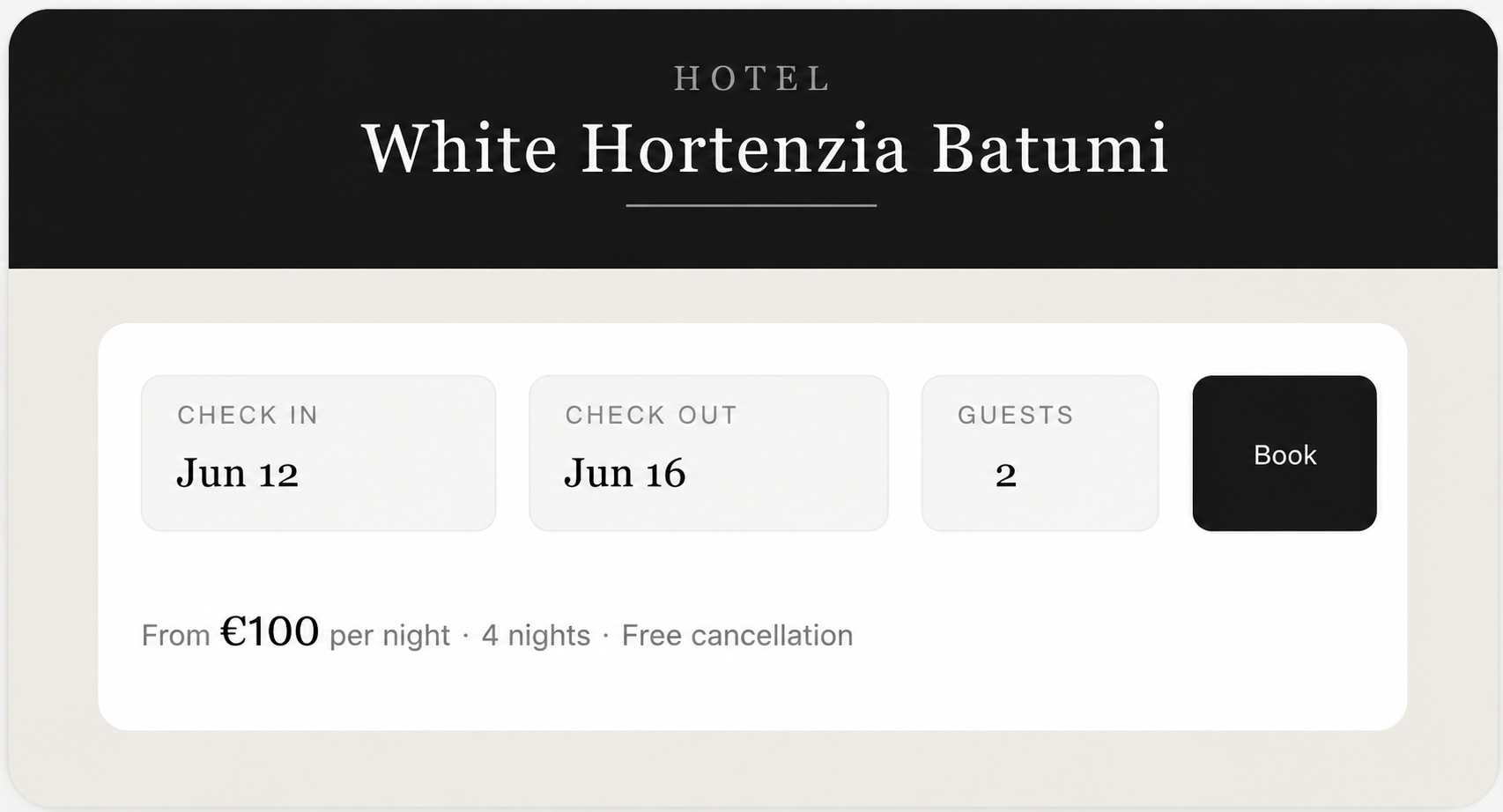 Boutique Hotel — booking flow preview